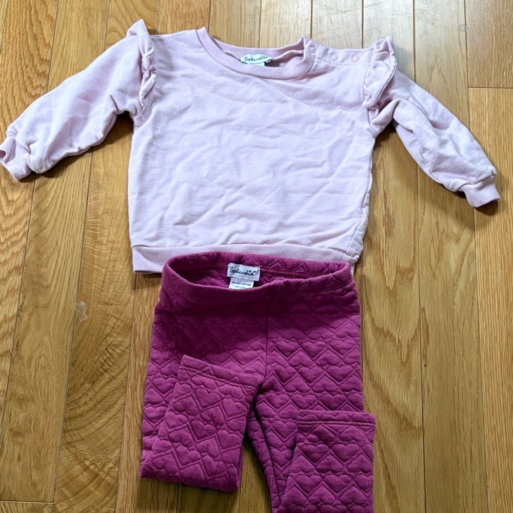 Splendid Pink Ruffled Sweatshirt and Quilted Pants Set